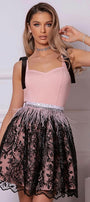MINI DRESS MARISSA TRICOT LACE PINK AND BLACK