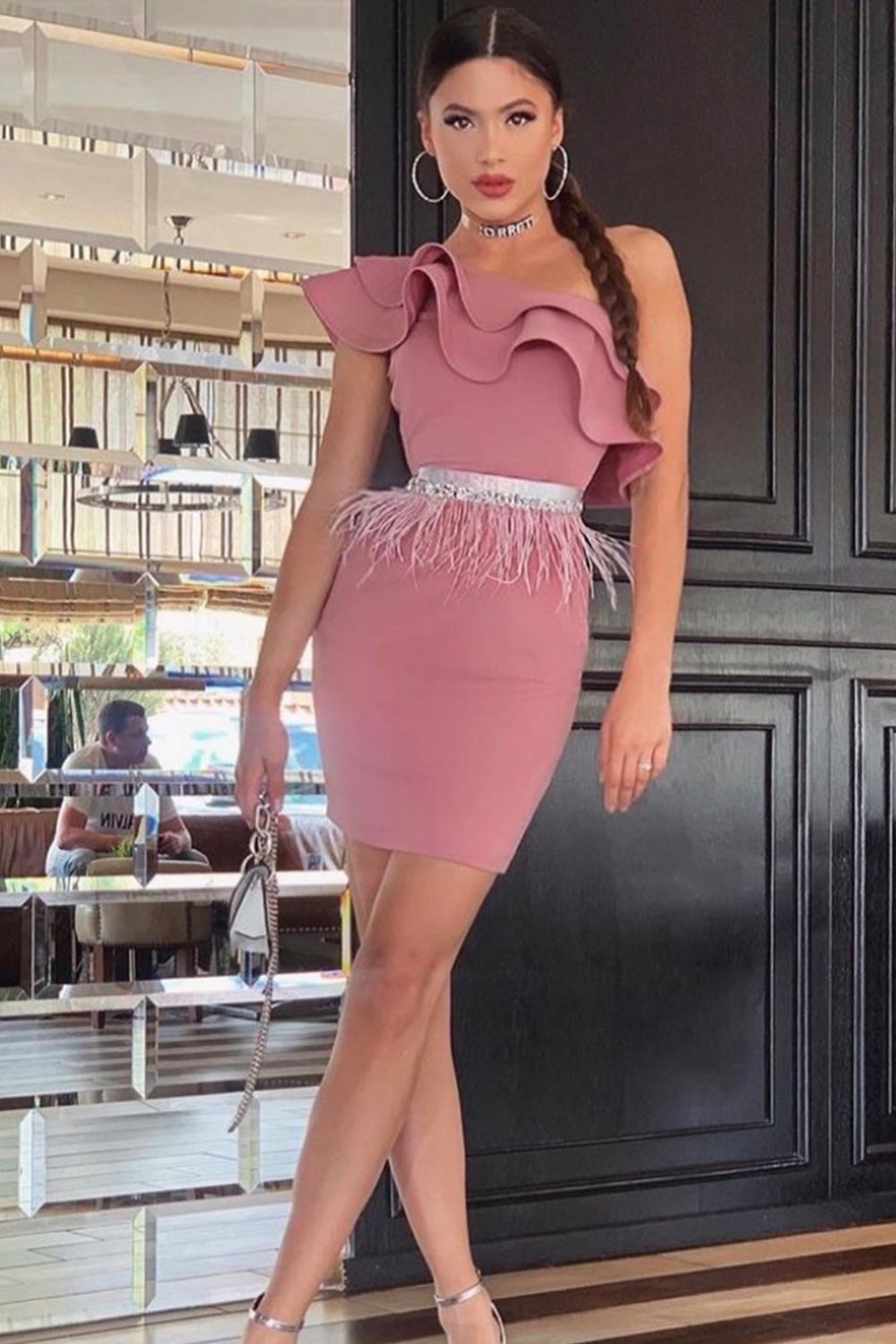 МИНИ РОКЛЯ CLASSY ТРИКО ПЕПЕЛ ОТ РОЗИ