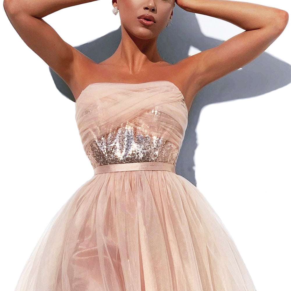 МИНИ СЕТ ТОП С ПОЛА BALLERINA ПАЙЕТИ ТЮЛ РОЗОВО ЗЛАТО