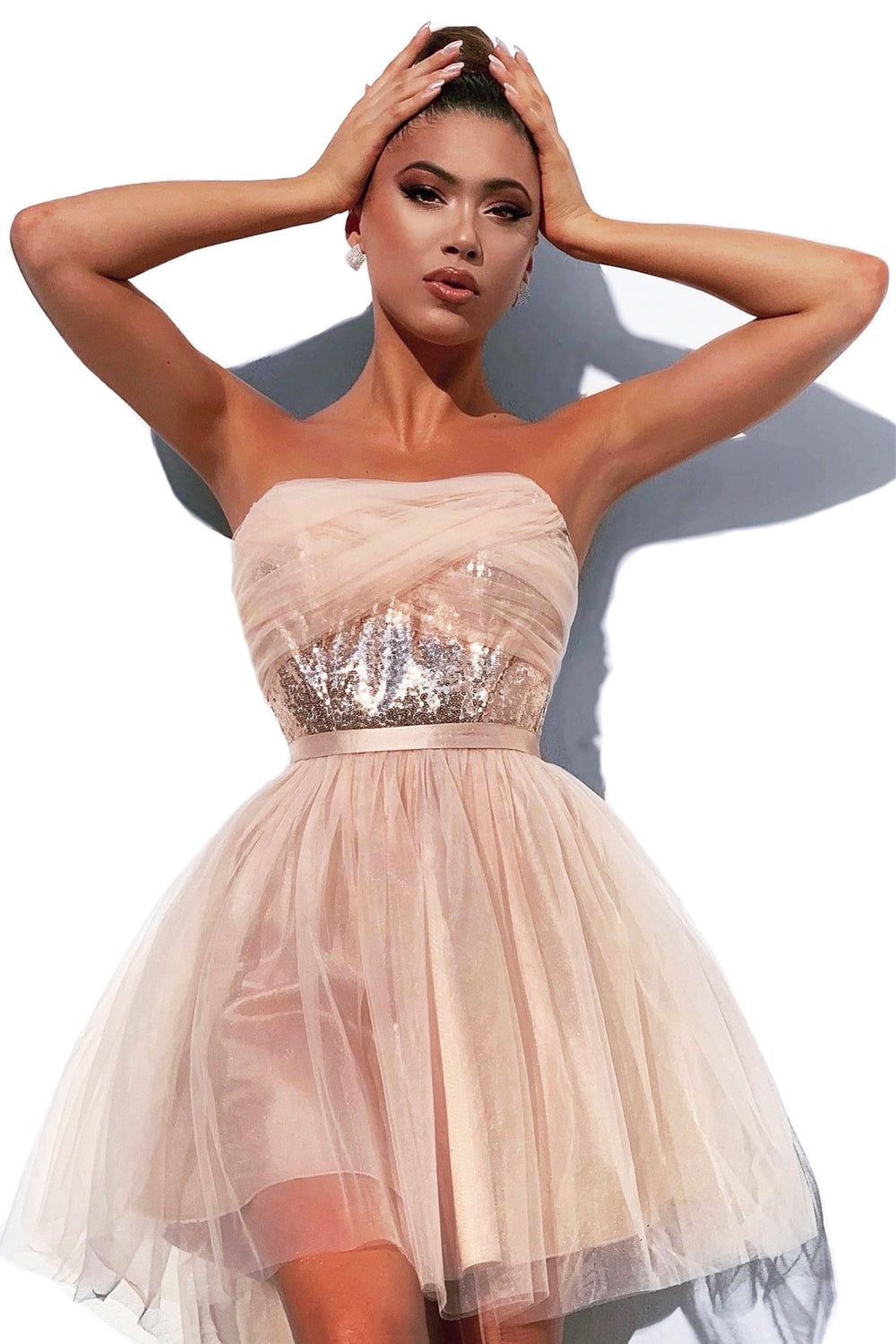 МИНИ СЕТ ТОП С ПОЛА BALLERINA ПАЙЕТИ ТЮЛ РОЗОВО ЗЛАТО