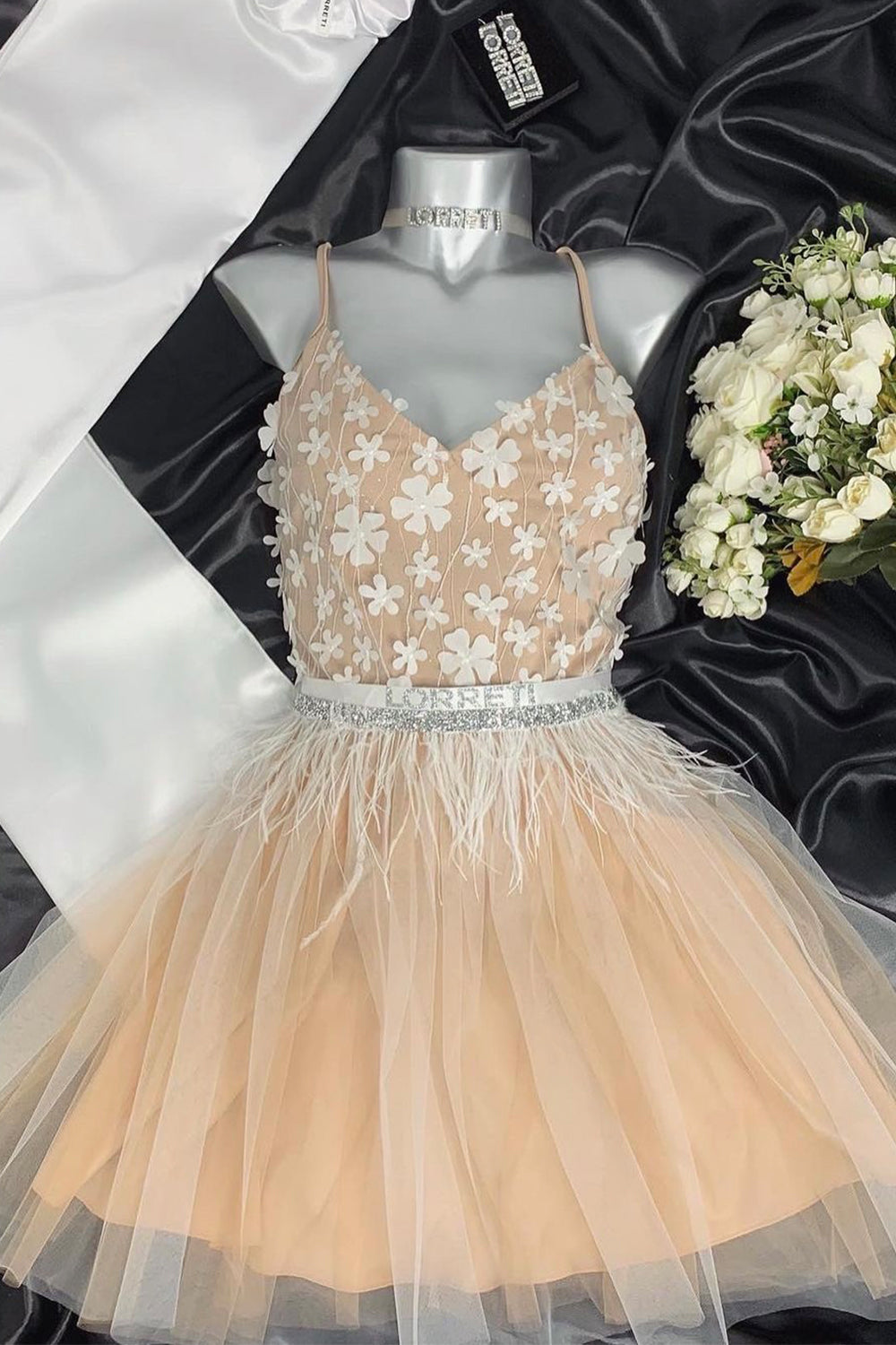 MINI ROCHIE ARIA DANTELA TUL NUDE ȘI ALBA