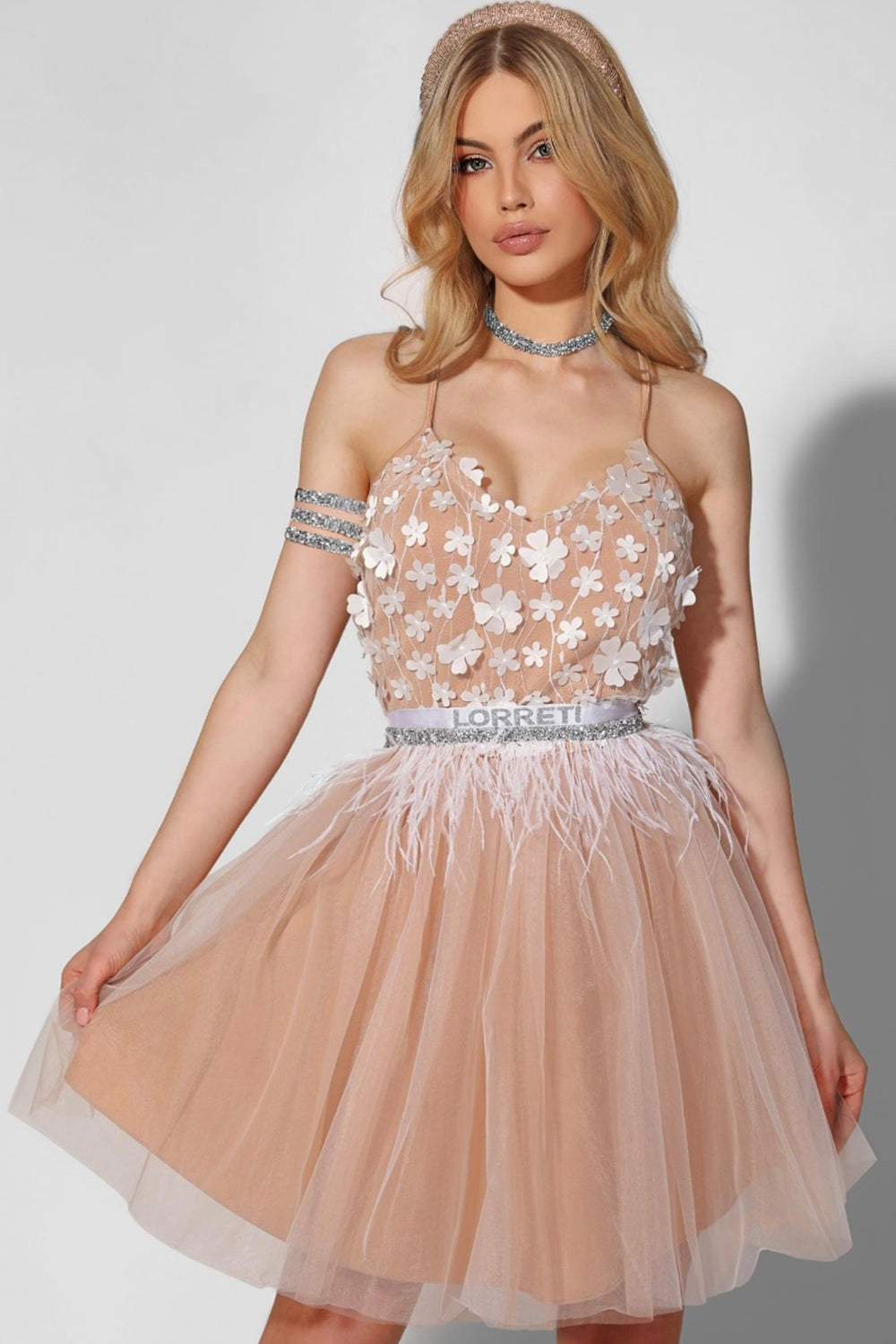 MINI ROCHIE ARIA DANTELA TUL NUDE ȘI ALBA