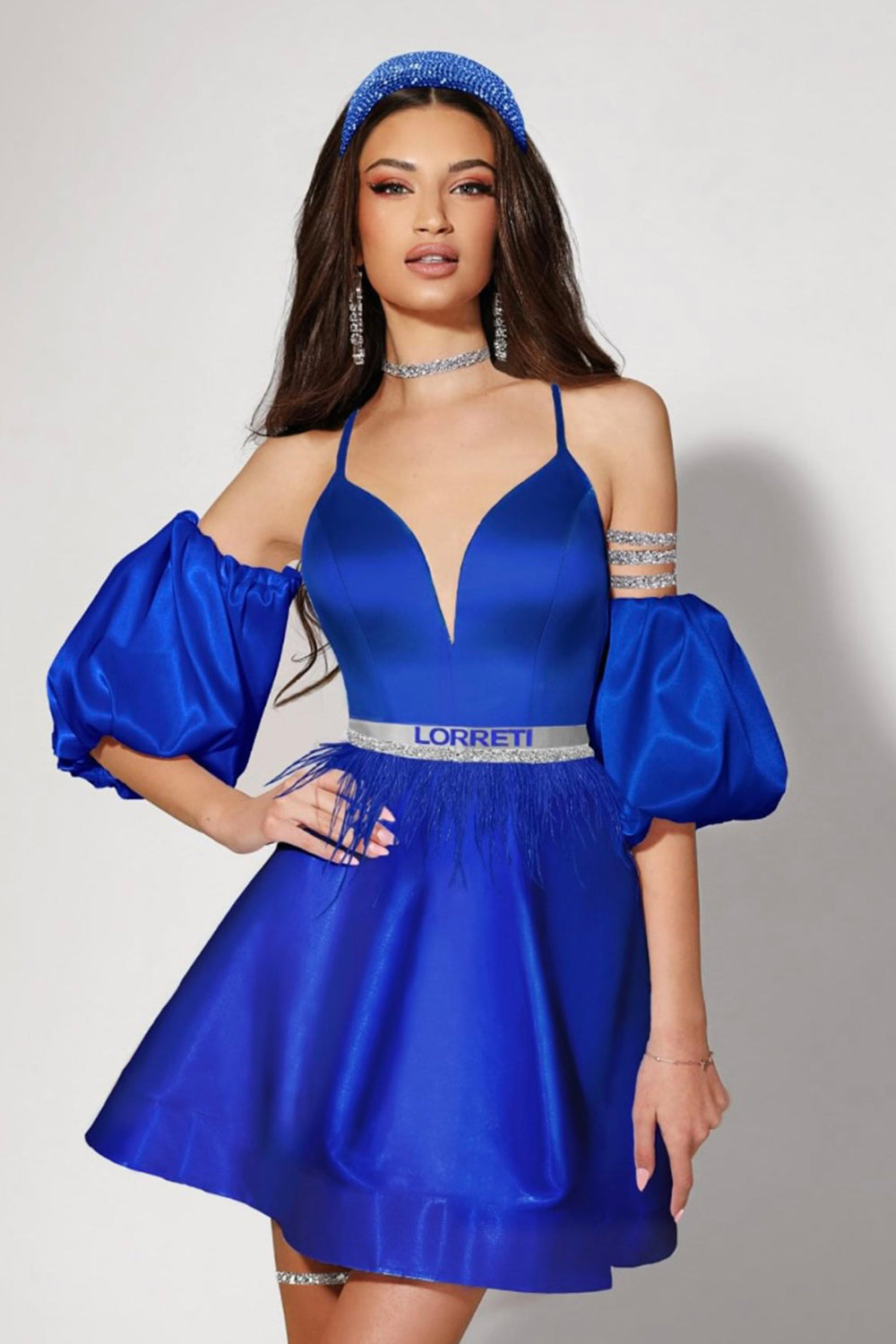MINI SKIRT AND CROP TOP SET ALLY SATIN COBALT BLUE