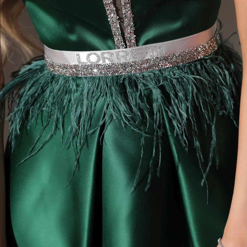 BELT MARABU 12A FEATHERS RHINESTONE DARK GREEN
