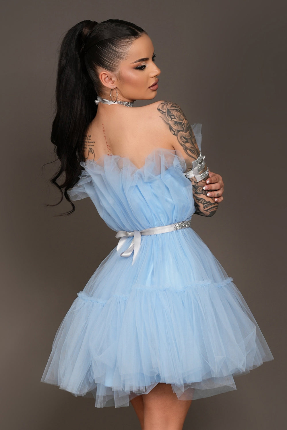 MINI DRESS BARBIE TULLE LIGHT BLUE