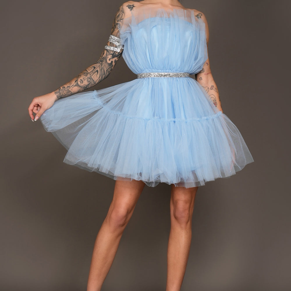 MINI DRESS BARBIE TULLE LIGHT BLUE
