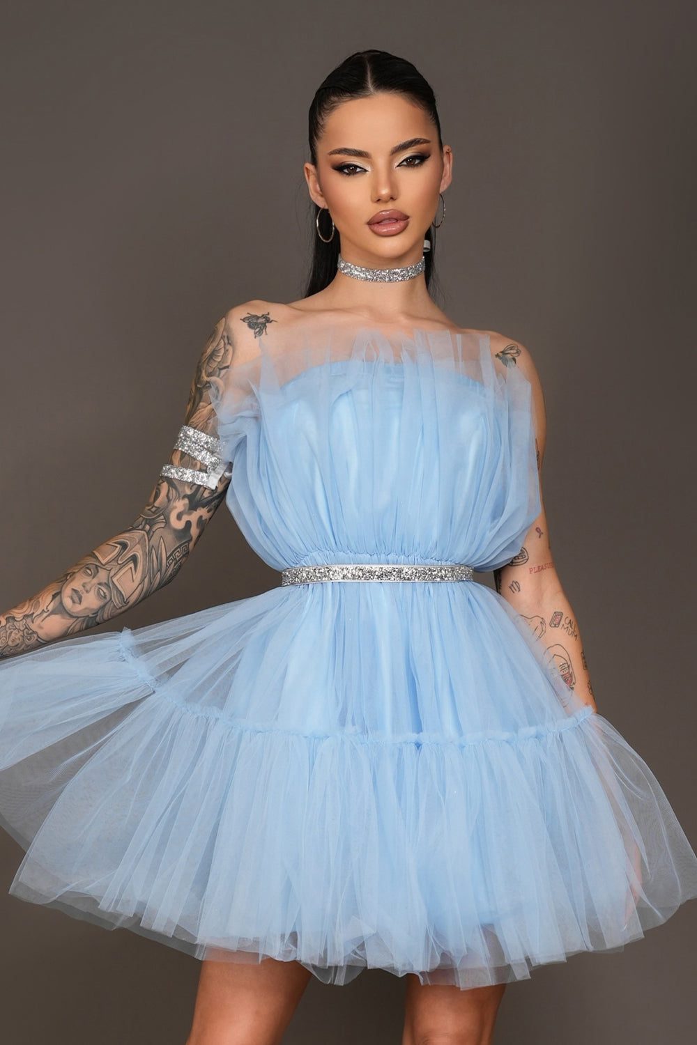 MINI DRESS BARBIE TULLE LIGHT BLUE