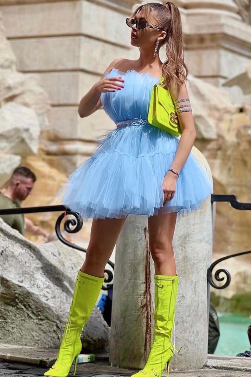 MINI DRESS BARBIE TULLE LIGHT BLUE