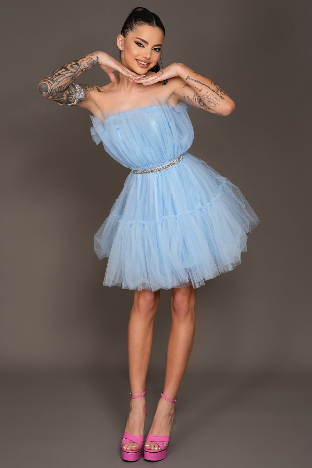 MINI DRESS BARBIE TULLE LIGHT BLUE