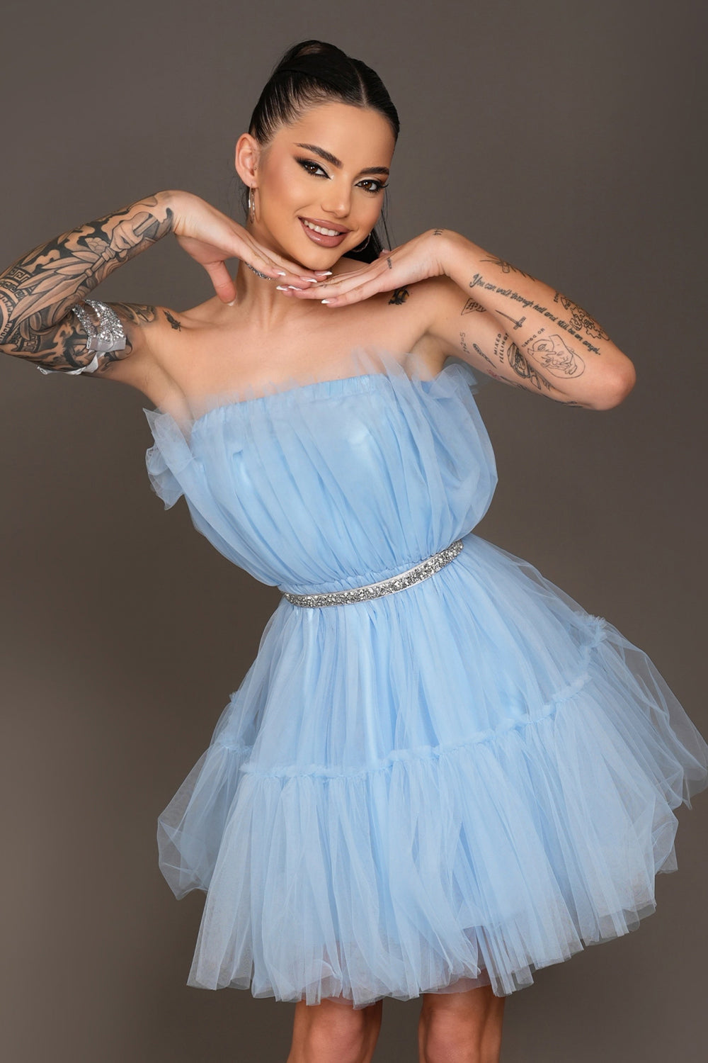 MINI DRESS BARBIE TULLE LIGHT BLUE
