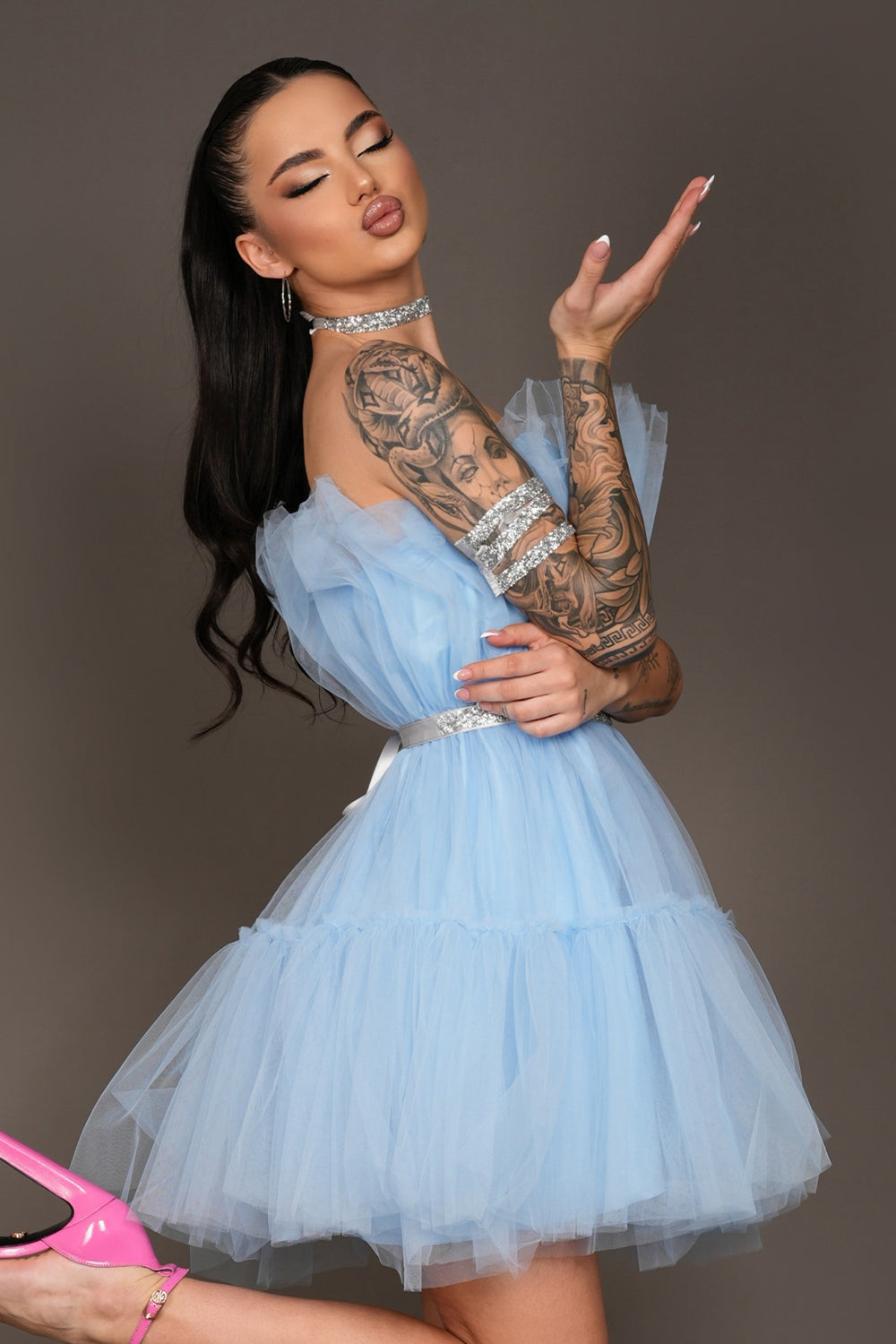 MINI DRESS BARBIE TULLE LIGHT BLUE