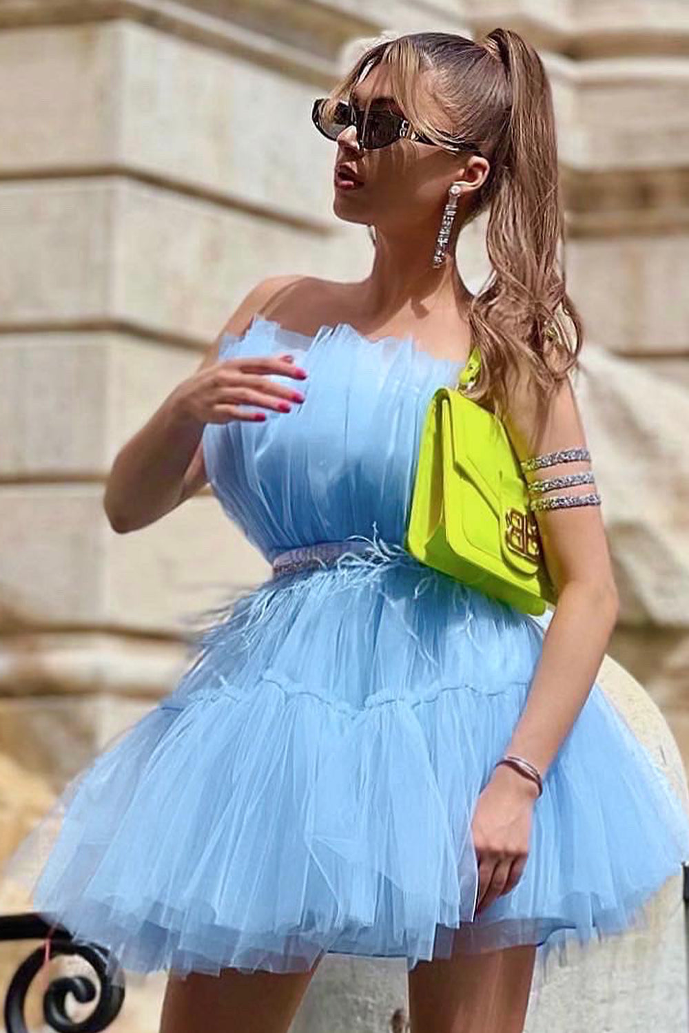 MINI DRESS BARBIE TULLE LIGHT BLUE