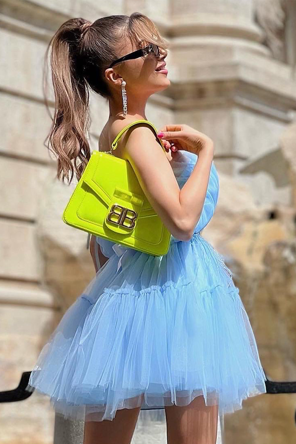 MINI DRESS BARBIE TULLE LIGHT BLUE