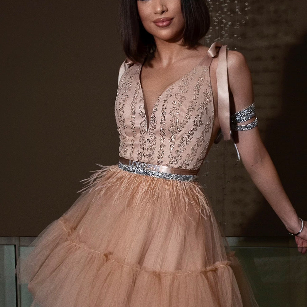 MINI SKIRT AND CROP TOP SET BRITNEY LACE TULLE GOLDEN