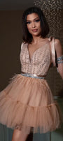 MINI SKIRT AND CROP TOP SET BRITNEY LACE TULLE GOLDEN