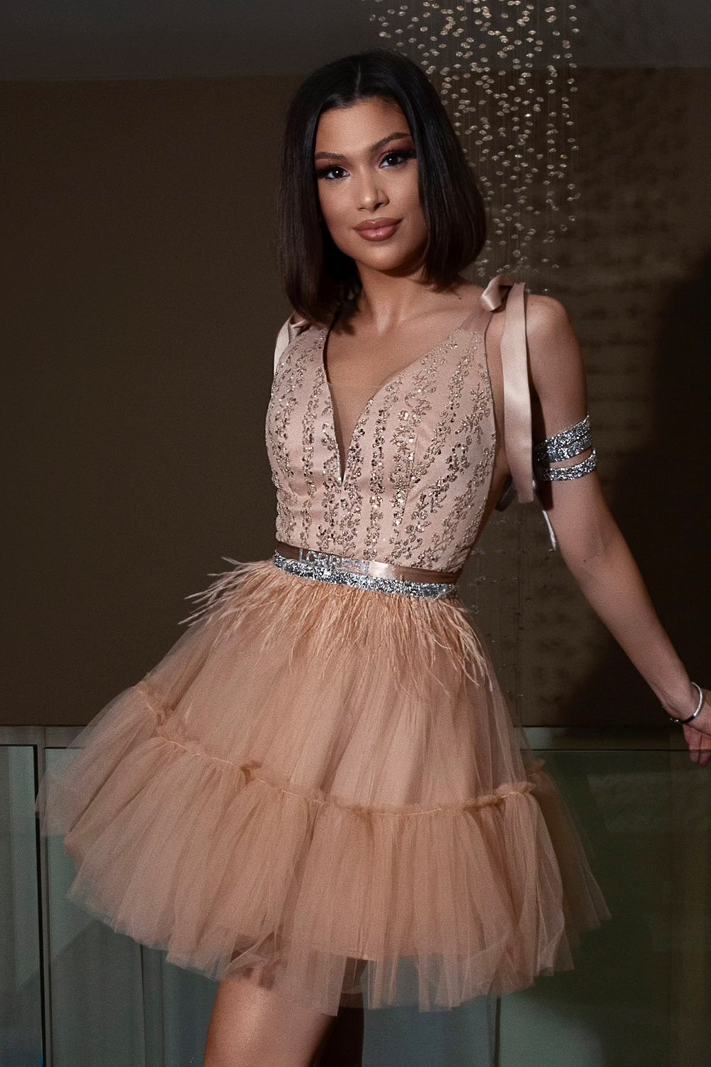 MINI SKIRT AND CROP TOP SET BRITNEY LACE TULLE GOLDEN