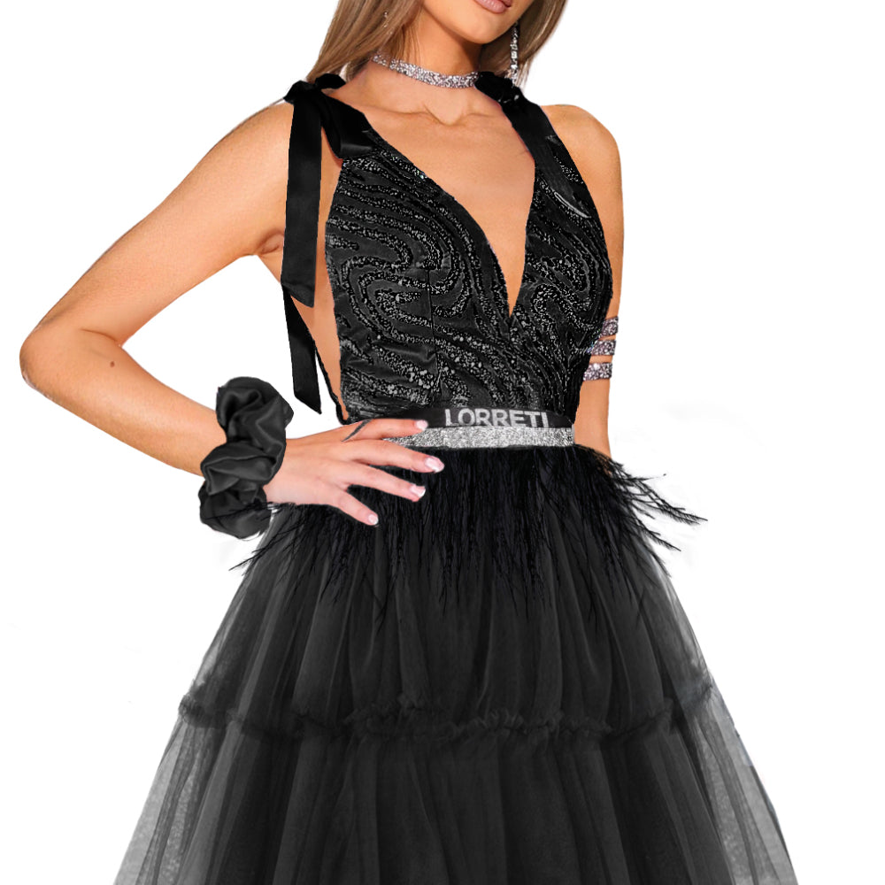 MINI SKIRT AND CROP TOP SET BRITNEY GLITTER LACE TULLE BLACK