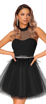 MINI DRESS NAOMI TRICOT TULLE BLACK