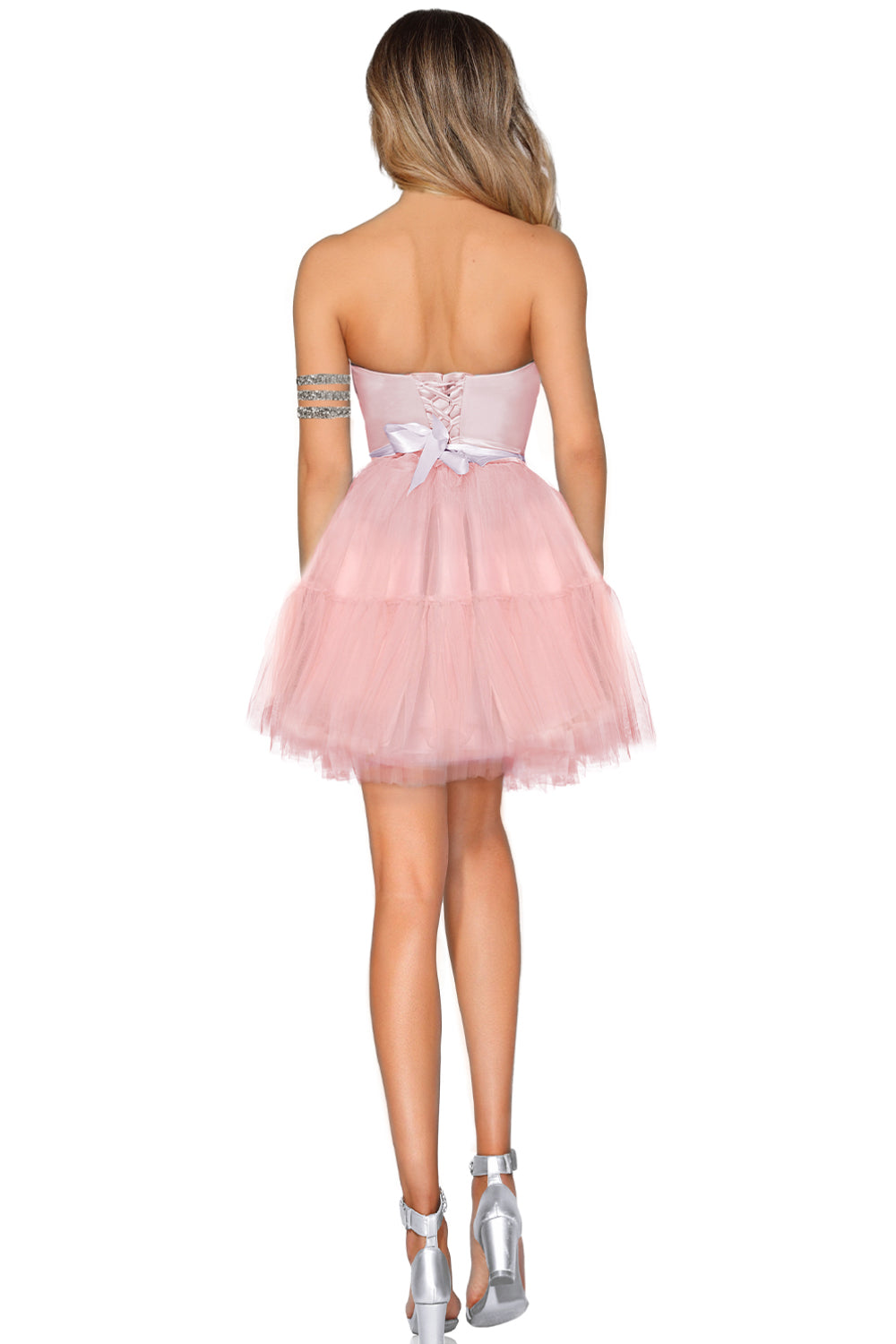 MINI DRESS CECILE SATIN TULLE POWDER PINK