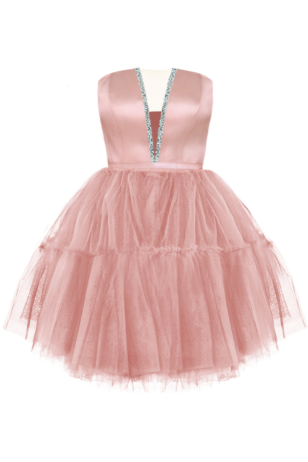 MINI DRESS CECILE SATIN TULLE POWDER PINK