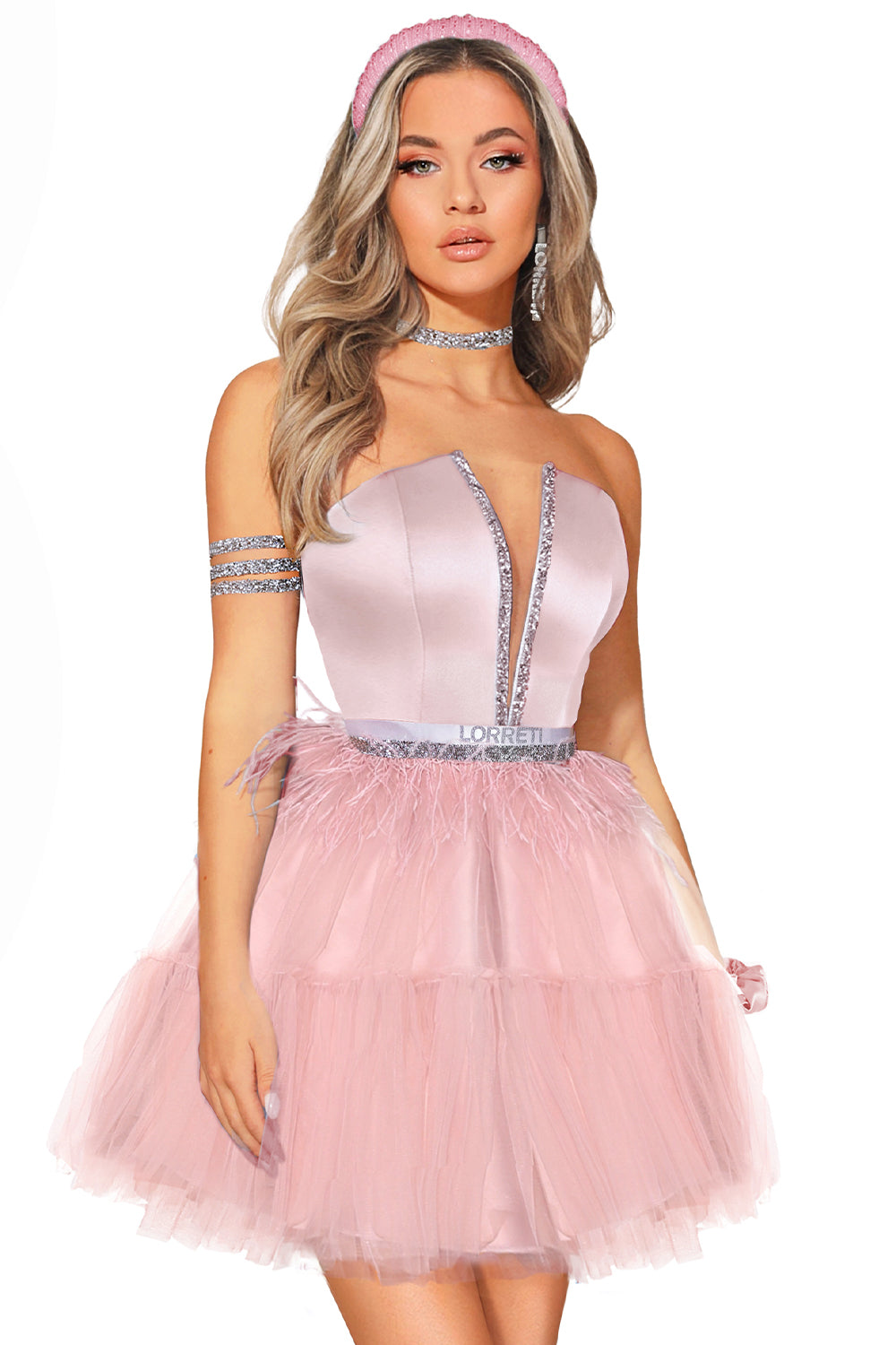 MINI DRESS CECILE SATIN TULLE POWDER PINK