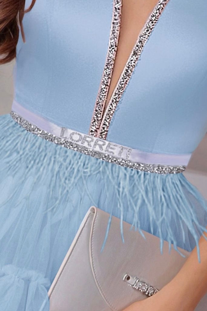 MINI SKIRT AND CROP TOP SET CECILE SATIN TULLE LIGHT BLUE