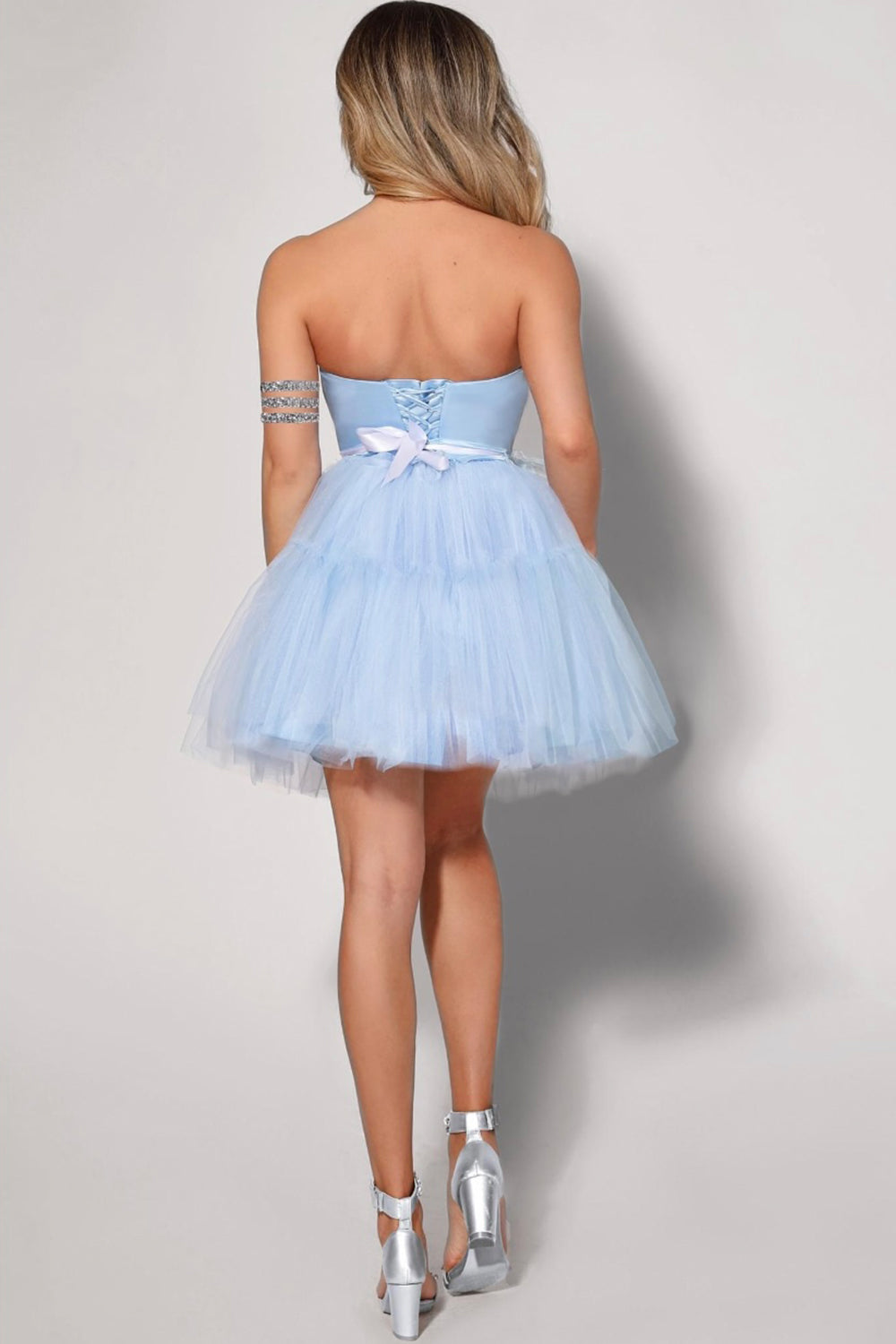 MINI SKIRT AND CROP TOP SET CECILE SATIN TULLE LIGHT BLUE