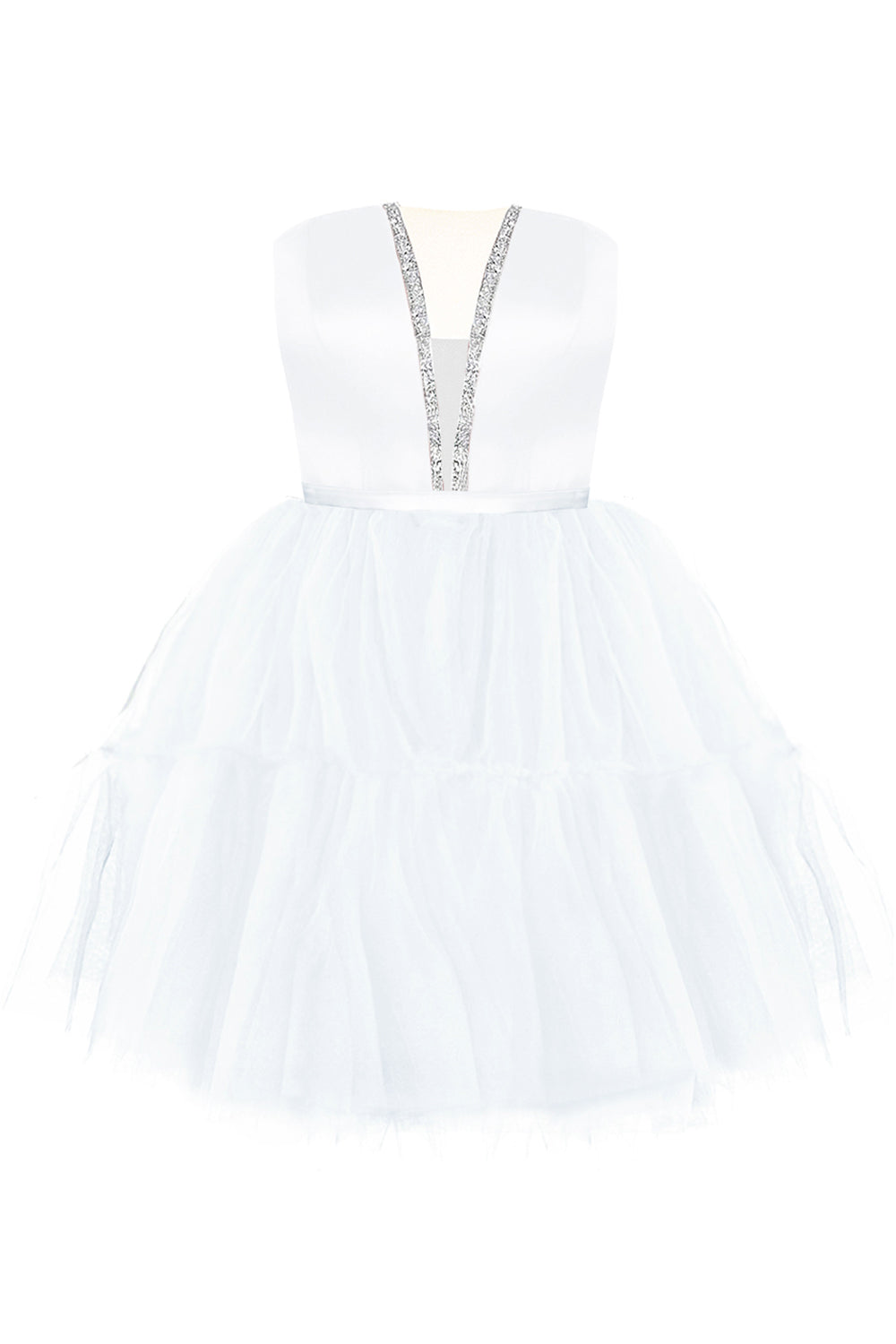 MINI SKIRT AND CROP TOP SET CECILE SATIN TULLE WHITE