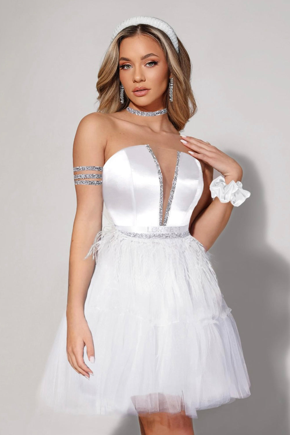 MINI SKIRT AND CROP TOP SET CECILE SATIN TULLE WHITE