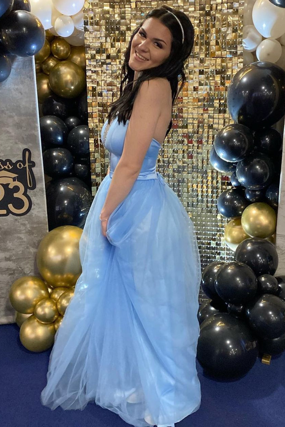 MAXI SKIRT AND CROP TOP SET CASSIE SATIN TULLE LIGHT BLUE