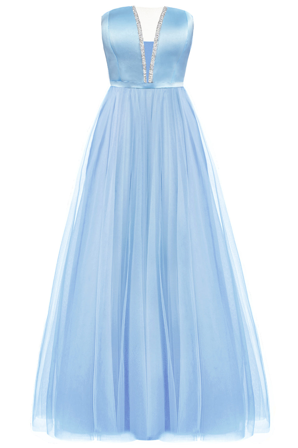 MAXI SKIRT AND CROP TOP SET CASSIE SATIN TULLE LIGHT BLUE