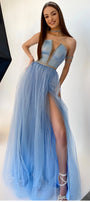 MAXI SKIRT AND CROP TOP SET CASSIE SATIN TULLE LIGHT BLUE