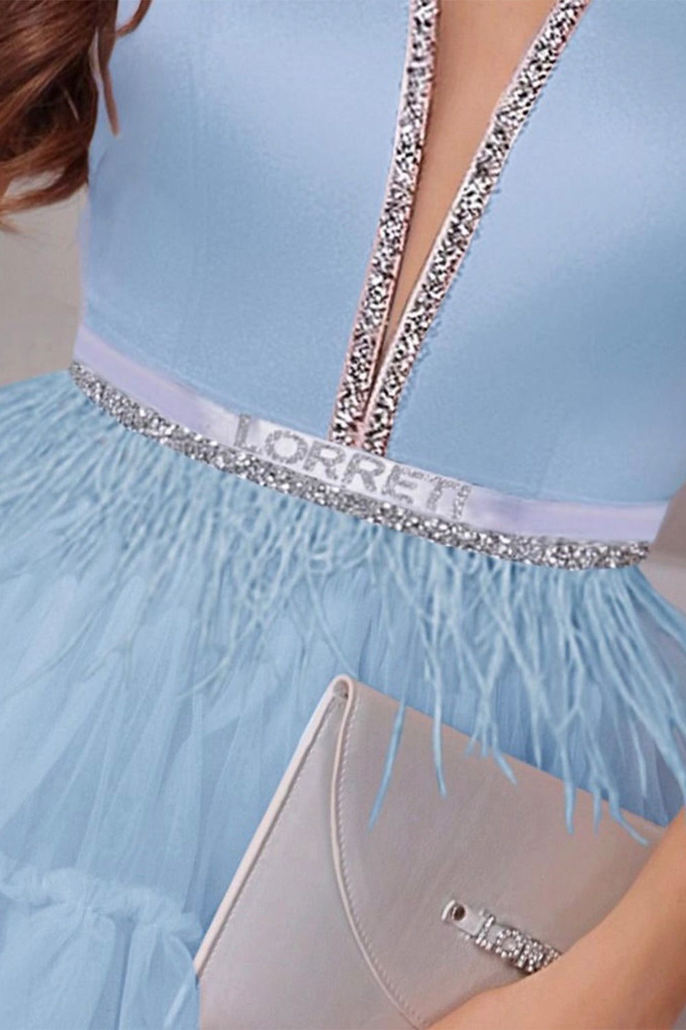 MAXI SKIRT AND CROP TOP SET CASSIE SATIN TULLE LIGHT BLUE
