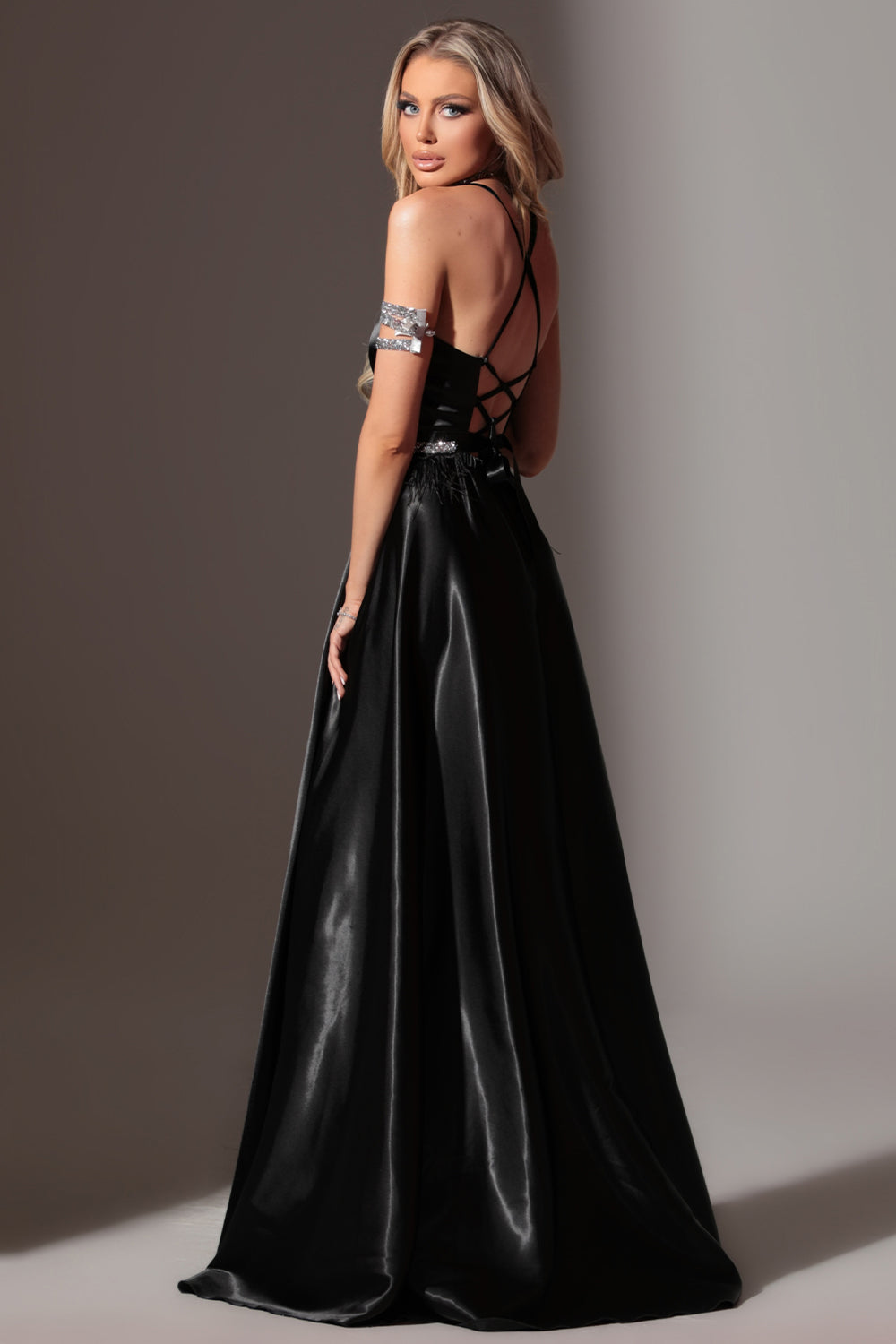 BELT MARABU 5B FEATHERS RHINESTONE BLACK