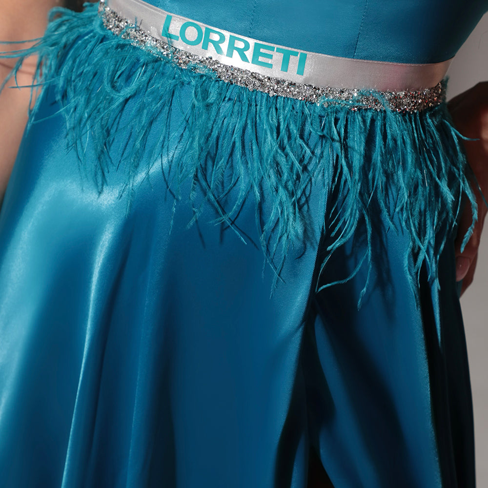 BELT MARABU 19A FEATHERS RHINESTONE PETROL BLUE