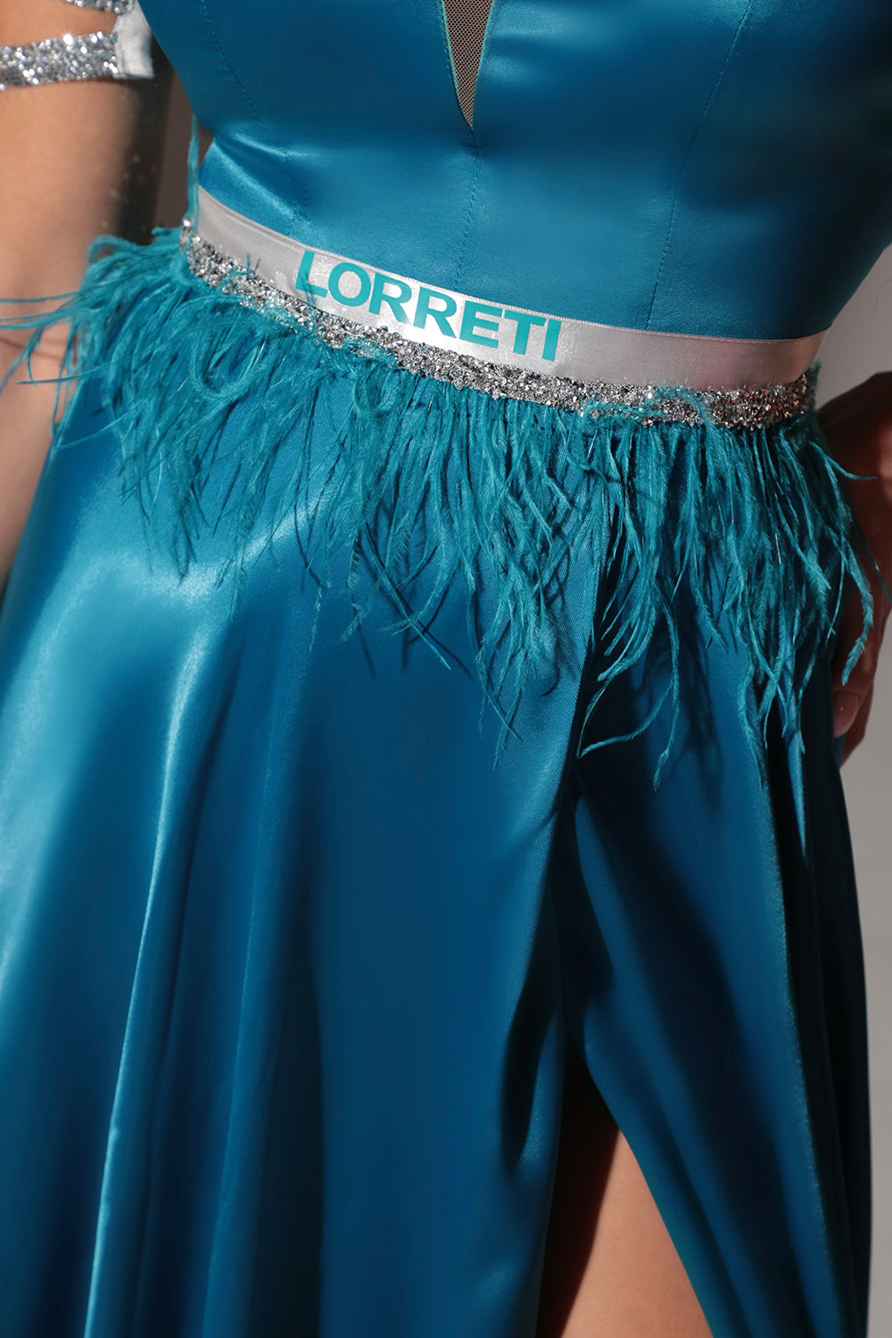 BELT MARABU 19A FEATHERS RHINESTONE PETROL BLUE