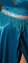 BELT MARABU 19A FEATHERS RHINESTONE PETROL BLUE