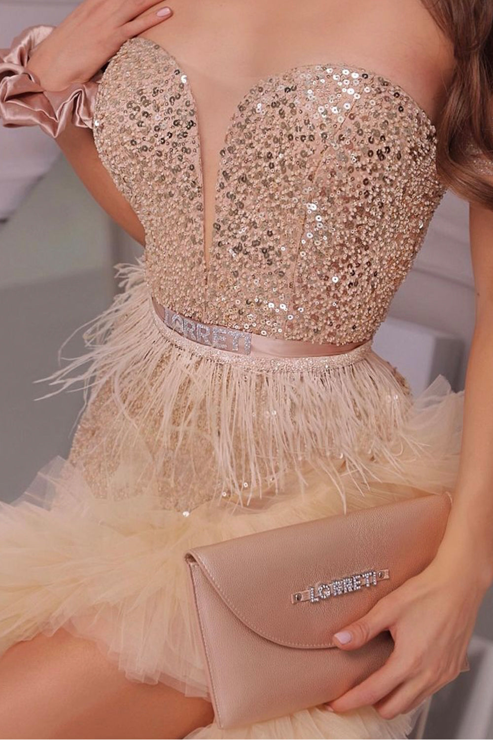 MAXI SKIRT AND CROP TOP SET GLOW SEQUIN TULLE GOLDEN