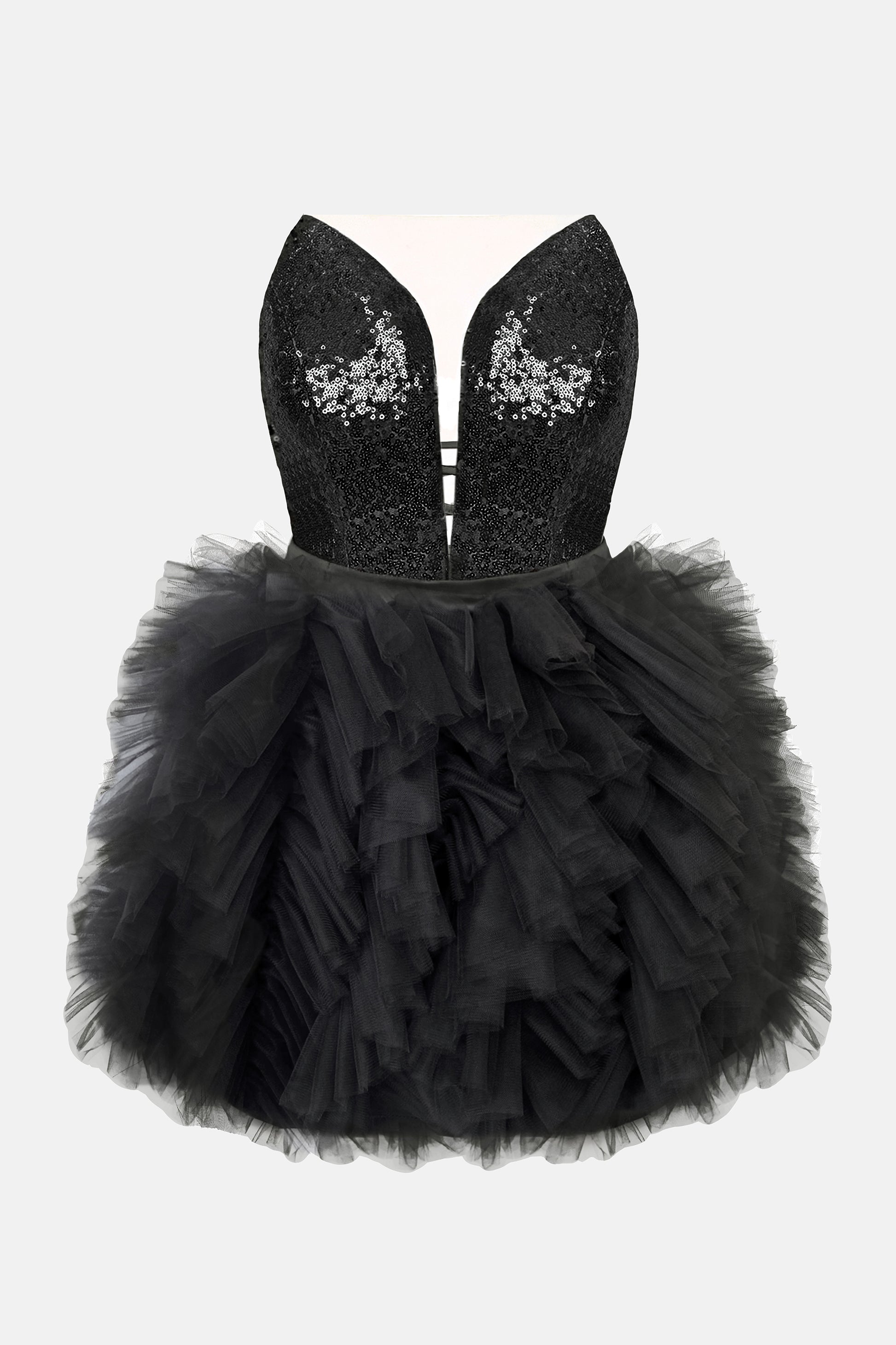 MINI SKIRT AND CROP TOP SET AMORE SEQUIN TULLE BLACK