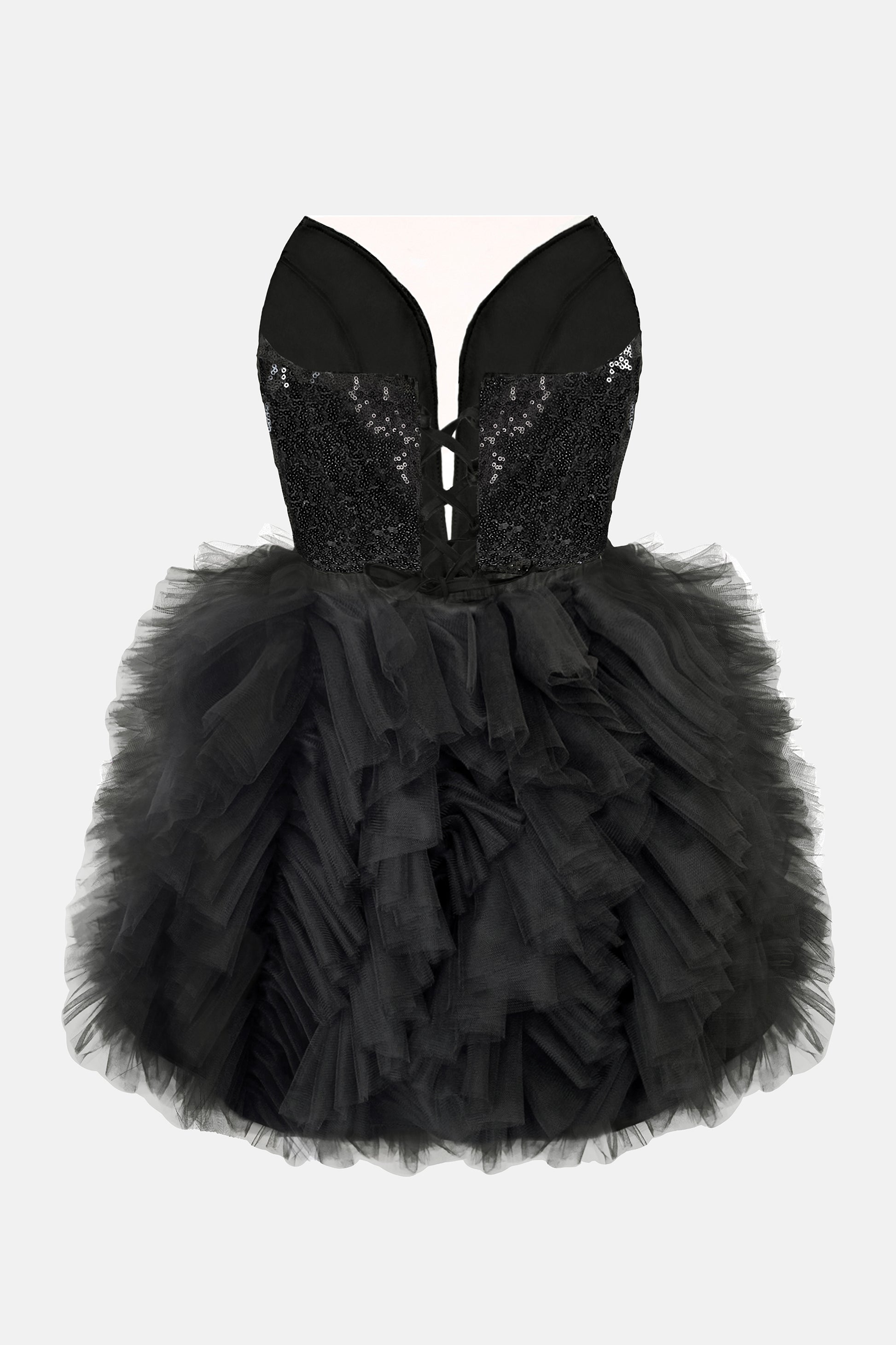 MINI SKIRT AND CROP TOP SET AMORE SEQUIN TULLE BLACK