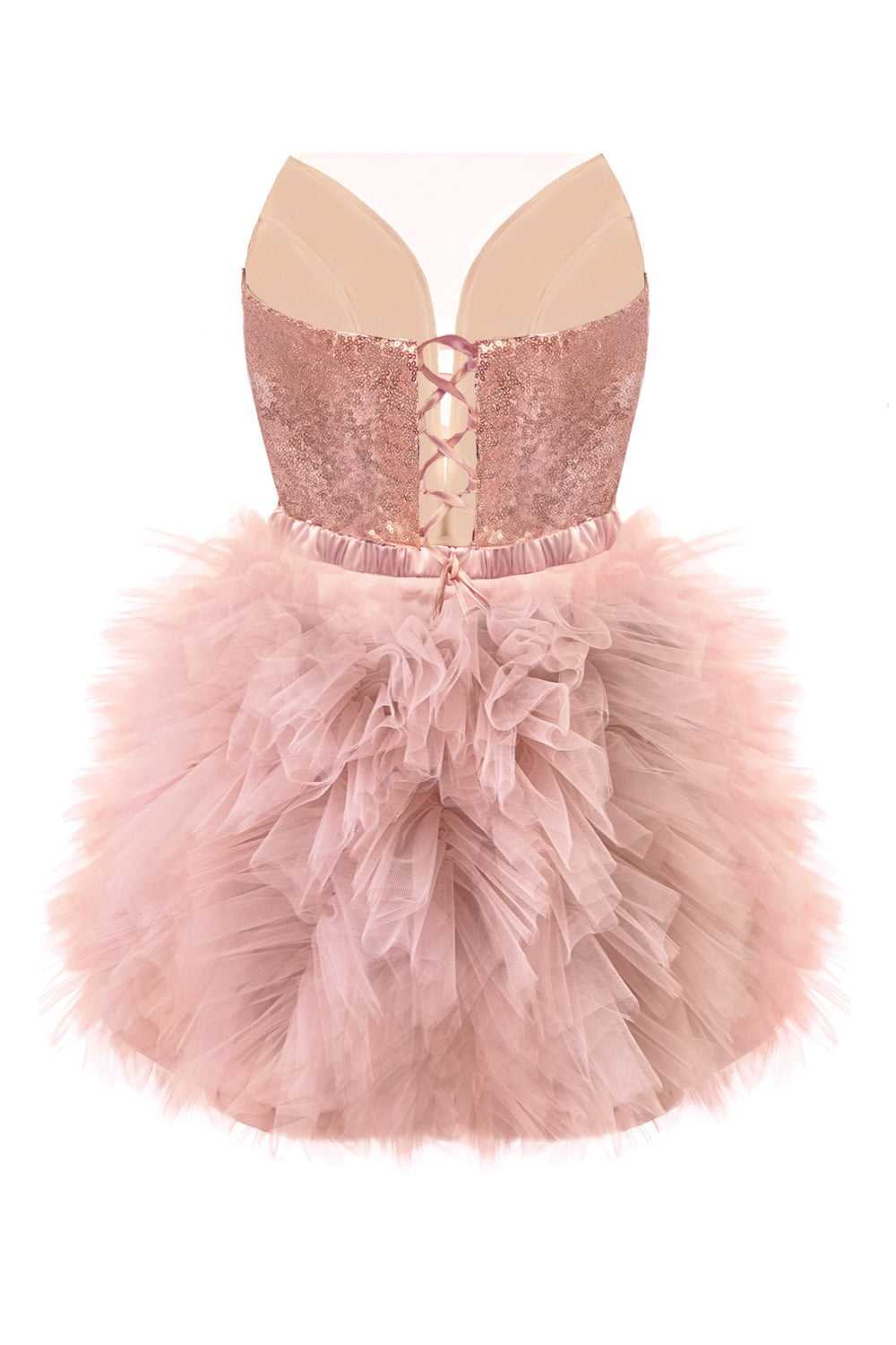 MINI SKIRT AND CROP TOP SET AMORE SEQUIN TULLE ROSE GOLD
