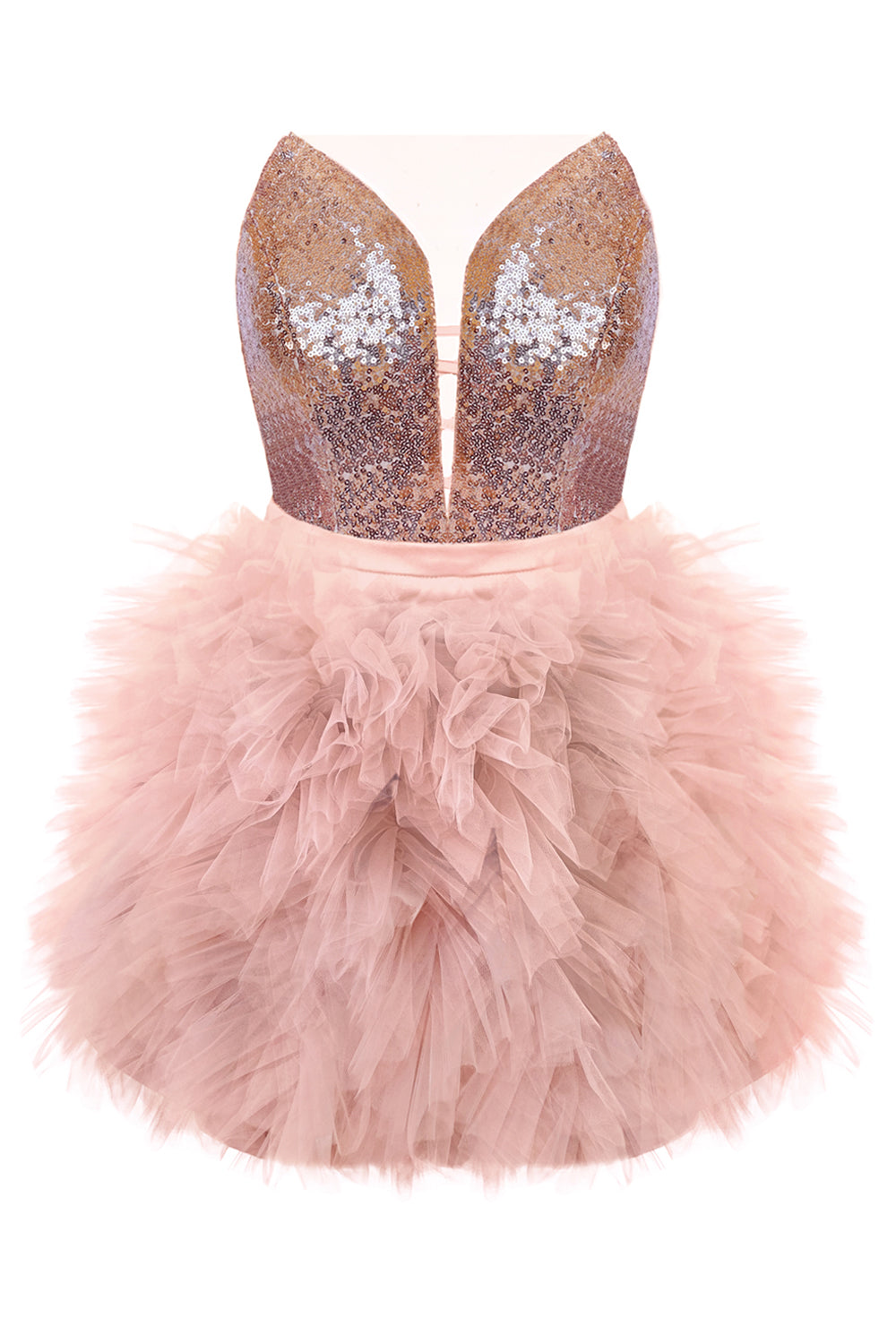 MINI SKIRT AND CROP TOP SET AMORE SEQUIN TULLE ROSE GOLD