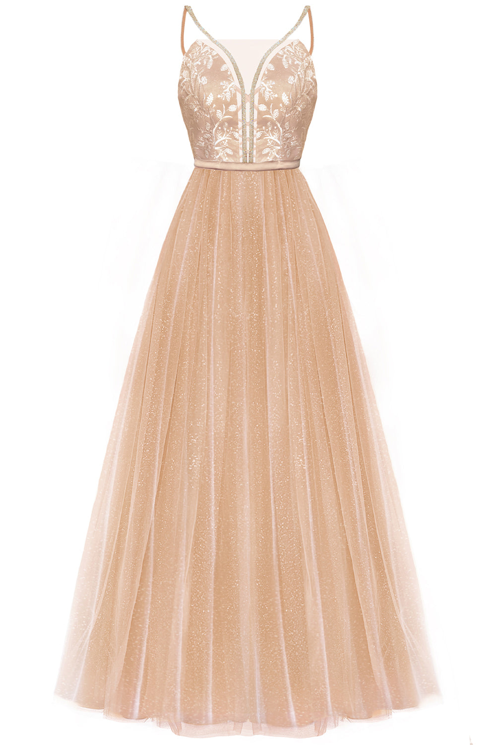MAXI SKIRT AND CROP TOP SET CANDICE LACE GLITTER TULLE BEIGE / NUDE
