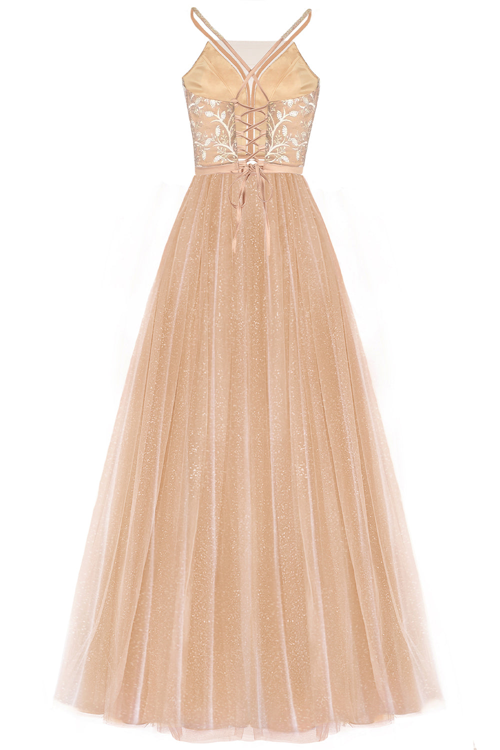 MAXI SKIRT AND CROP TOP SET CANDICE LACE GLITTER TULLE BEIGE / NUDE