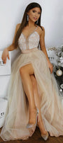 MAXI SKIRT AND CROP TOP SET CANDICE LACE GLITTER TULLE BEIGE / NUDE