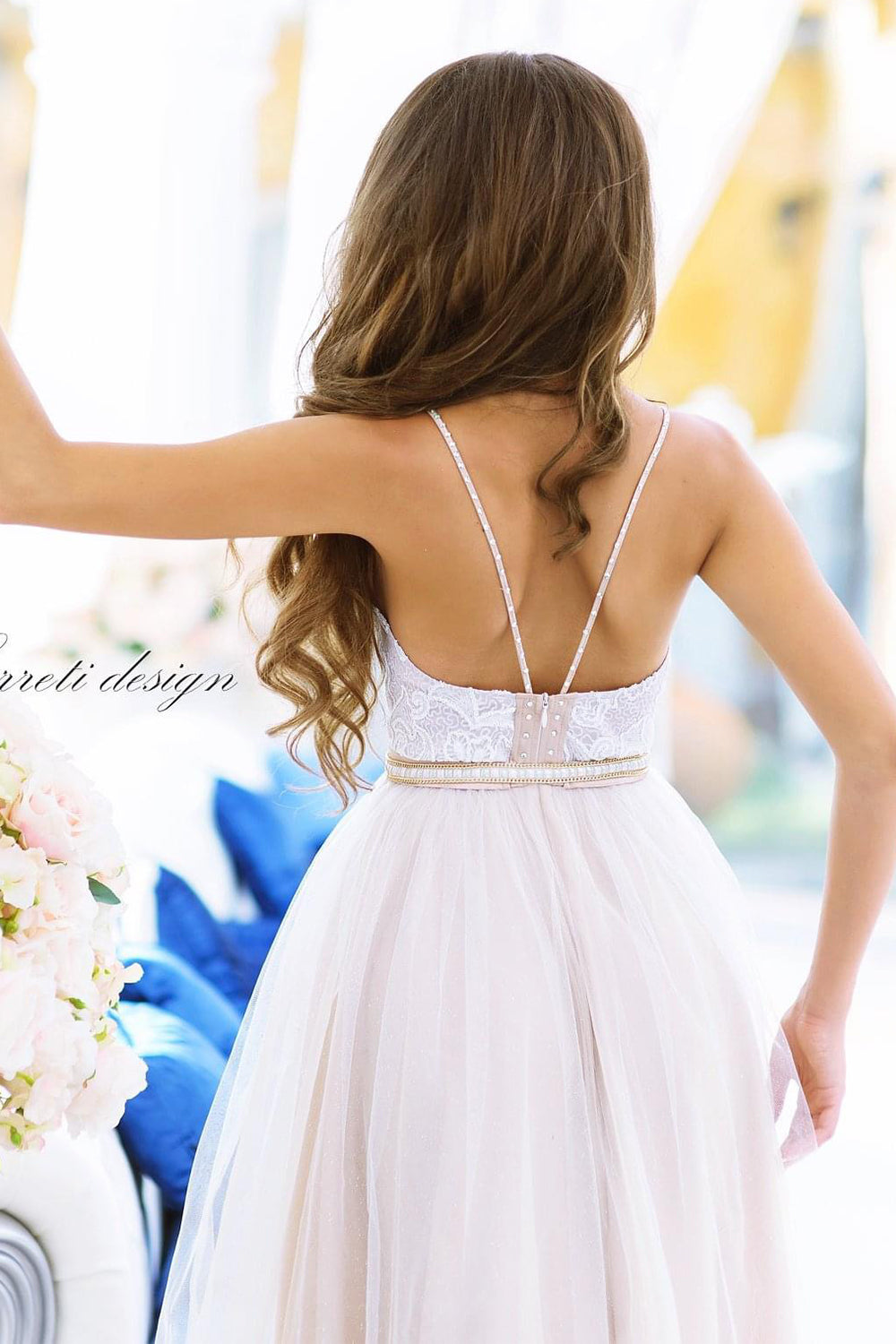 MAXI SKIRT AND CROP TOP SET CANDICE LACE GLITTER TULLE BEIGE / NUDE