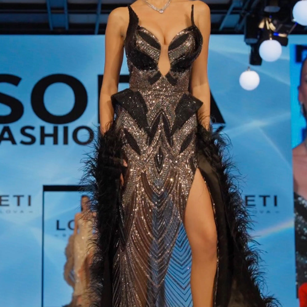 MAXI DRESS WINGS LACE BLACK