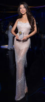 МAXI VESTITO ROME STRASS BROCCATO DI TULLE CHAMPAGNE