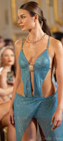 МAXI VESTITO ROME STRASS BROCCATO DI TULLE CHAMPAGNE