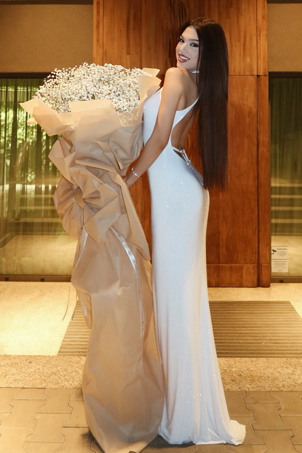 MAXI DRESS LEYA TRICOT LAME WHITE